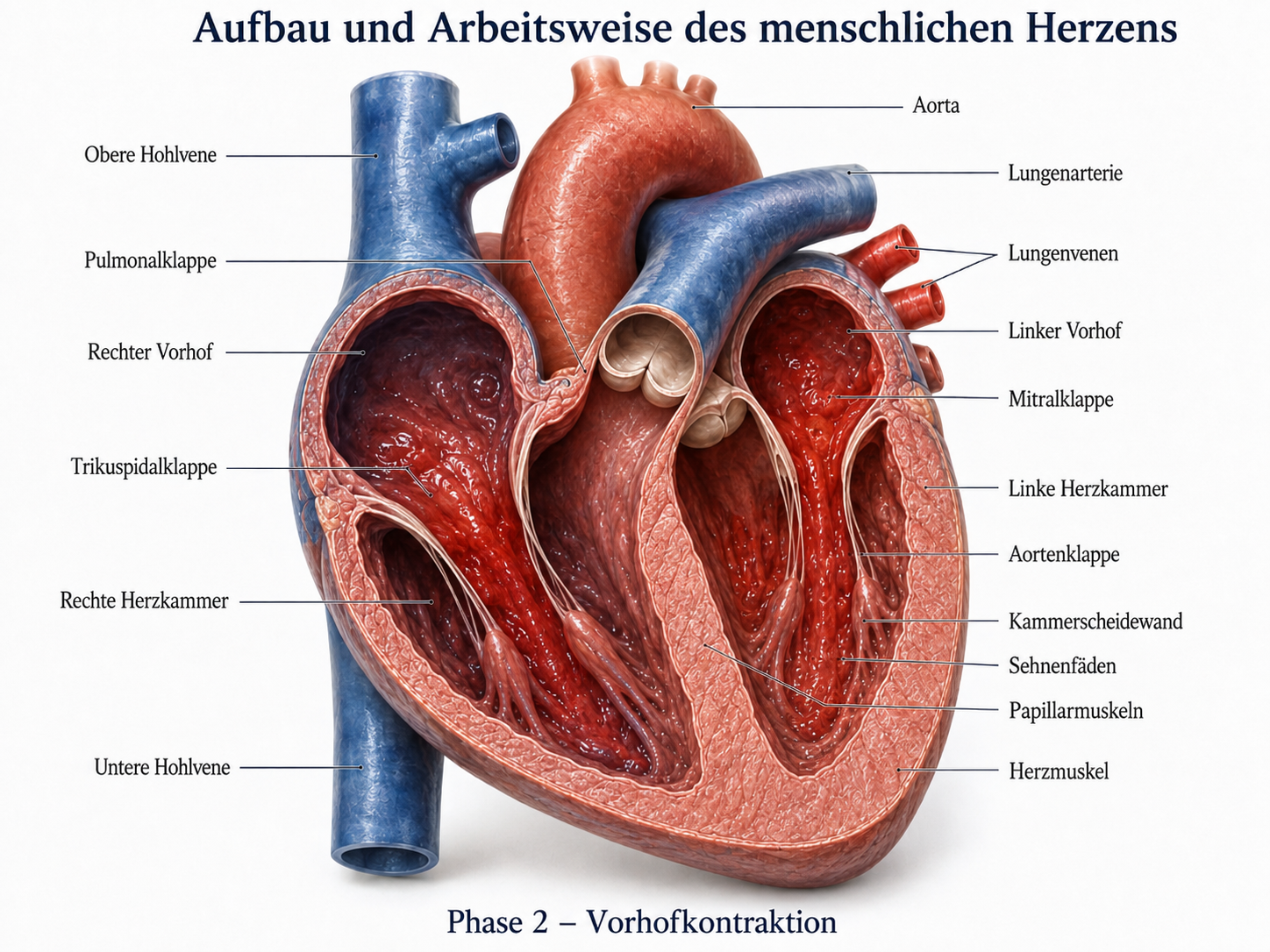 Menschliches Herz während der Vorhofkontraktion